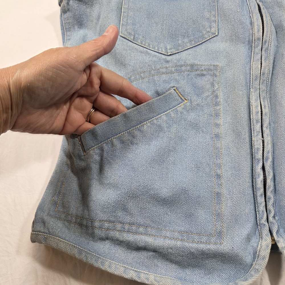 Gitano Vintage Zip Up Vest Tab Pockets Rodeo Light Blue Denim Vest Medium Women - Picture 2 of 5
